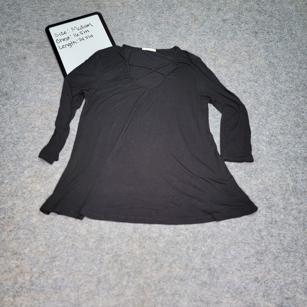 Entro Long Sleeve Tunic Top Criss Cross Neckline Casual Black Medium‎